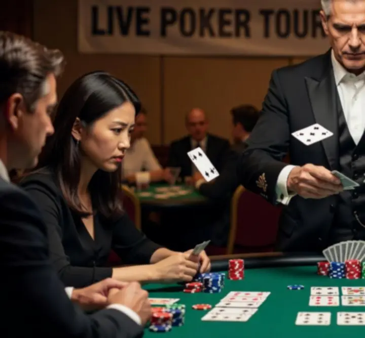 Krupier rozdający karty podczas wieczoru pokerowego